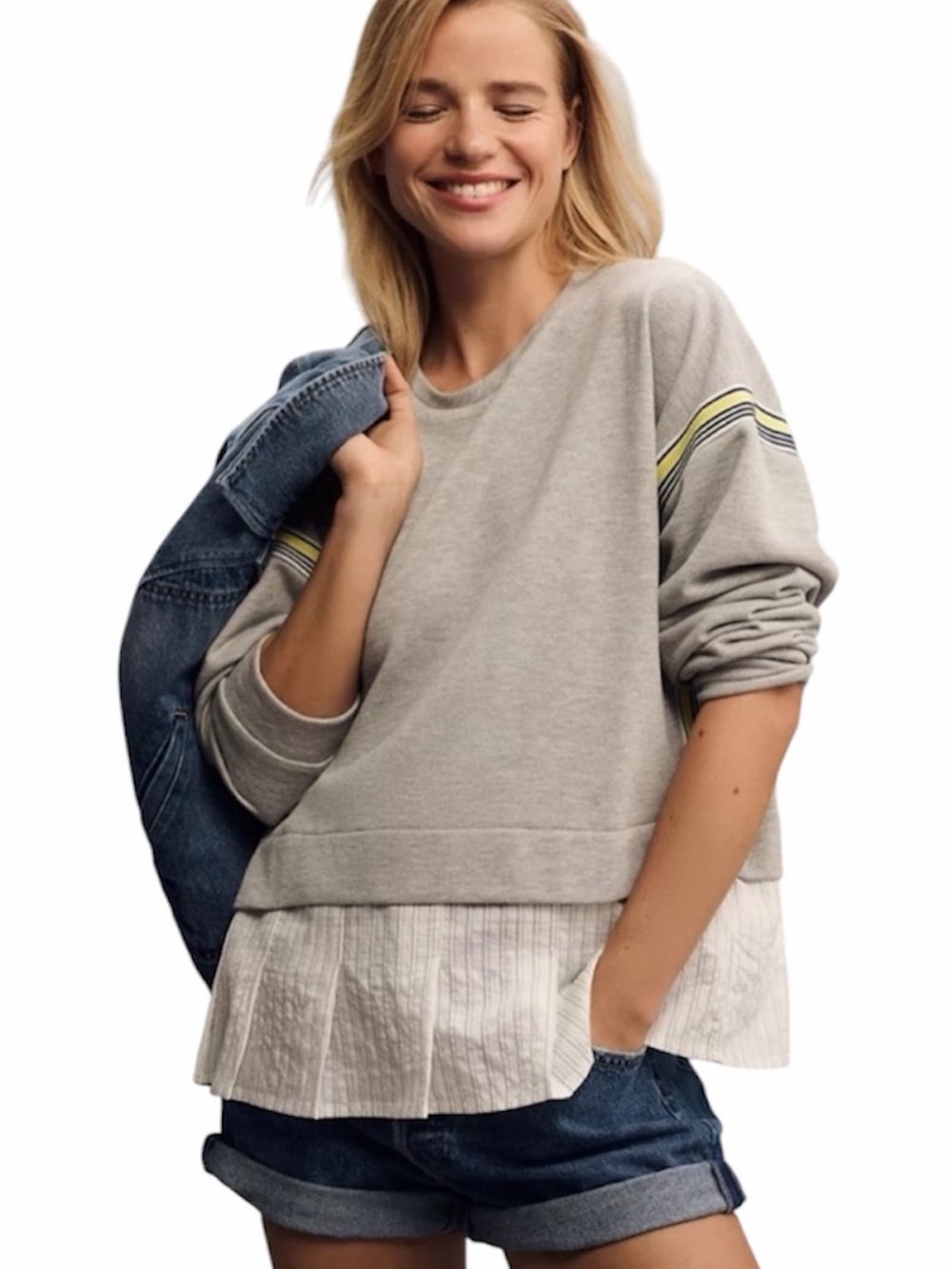 Maeve | Striped Tape Twofer Layered Sweatshirt Top Size Small
